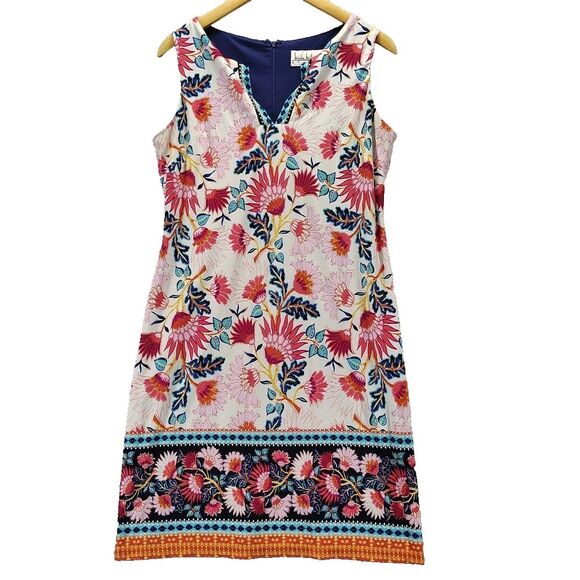Nicole Miller Studio Dress Pink Orange Pink Floral Print Sleeveless Size 8 - Picture 1 of 11